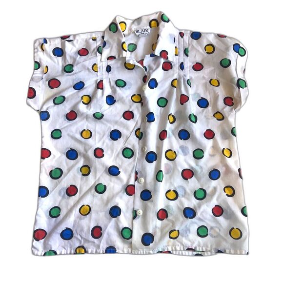 Vintage polka dot rainbow blouse BLAIR Usa made Retro Funky 80s S - Picture 1 of 5